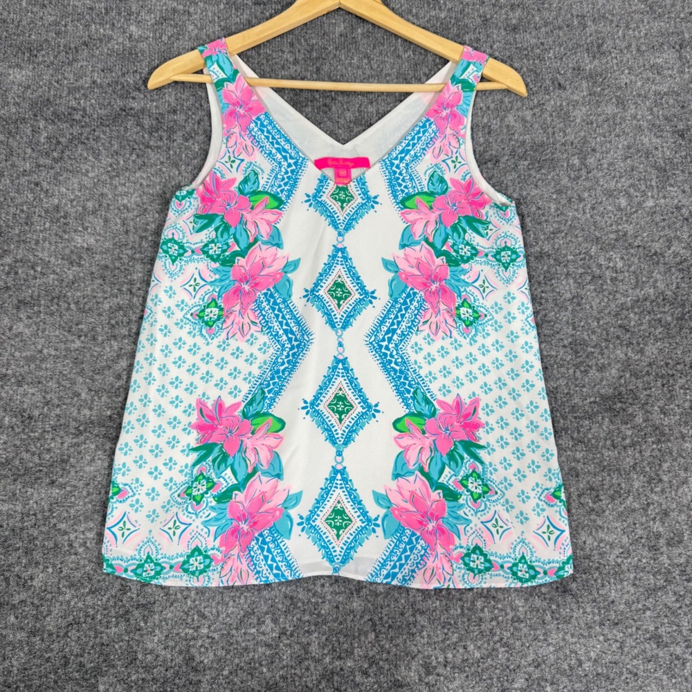 Lilly Pulitzer V-Neck Floral Geometric Tank Top Women XXS Multi Polyester EUC